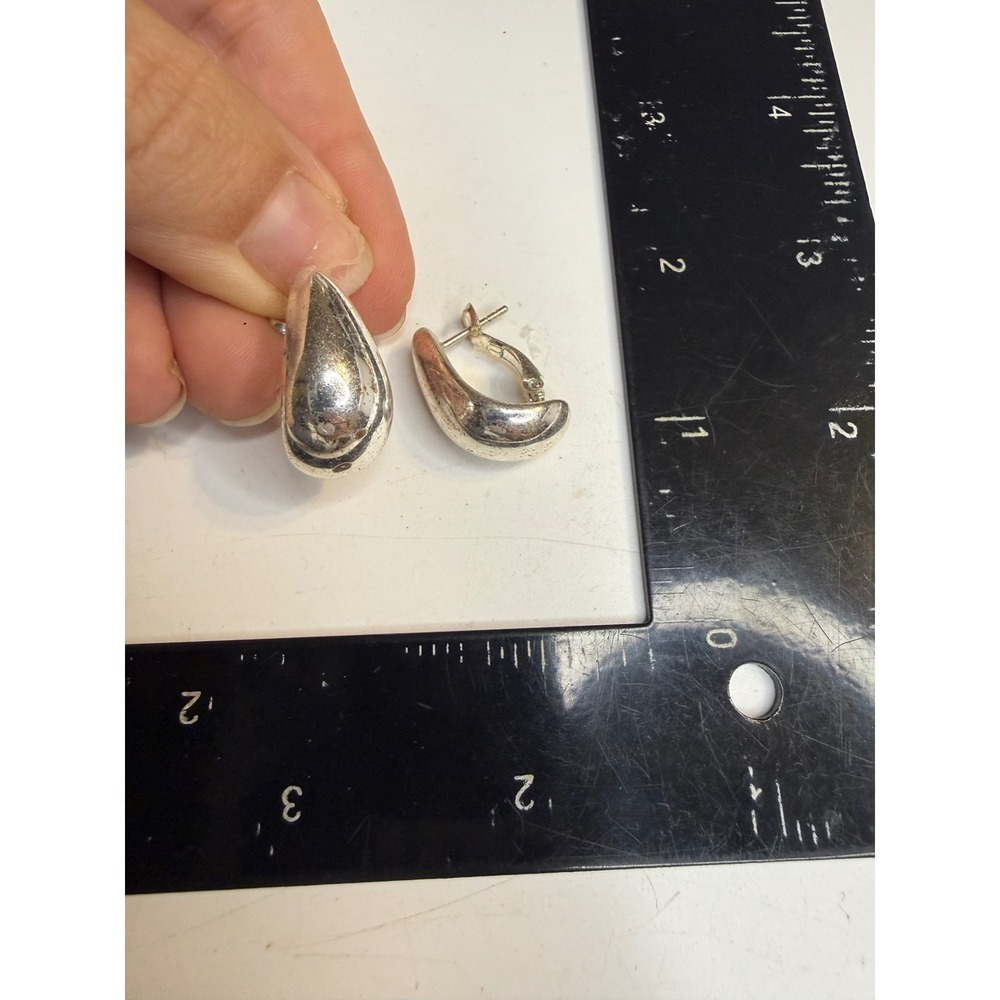 Sterling Silver 925 Teardrop Hoop Earrings Omega Back Thailand